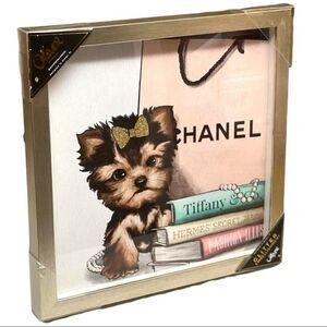 YORKIE Shadow Box Designer Bow Fashion Wall ArtBooks Decor Dog Paris Shopping